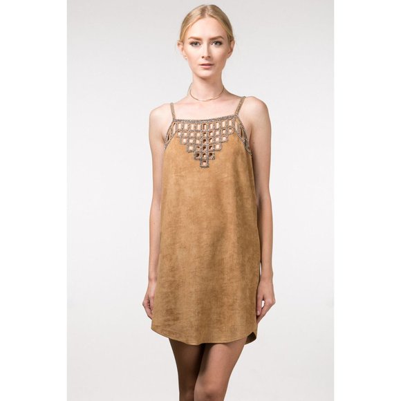Boutique Dresses & Skirts - Women's Sophisticated Suede Cage Beads Dress for a Unique and Fashion